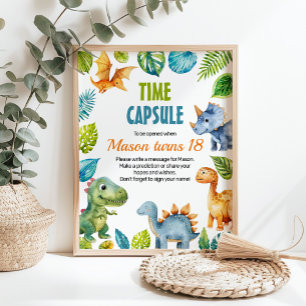 Poster Sinal de Cápsula de Aniversário do Dinossauro