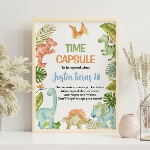 Poster Sinal de Cápsula de Aniversário do Dinossauro da S