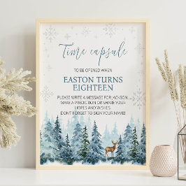 Poster Sinal de Cápsula de Neve do Inverno Deer Birthday