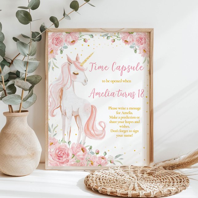 Poster Sinal de Cápsula do Tempo de Aniversário Floral Un (Criador carregado)