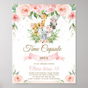 Poster Sinal de Cápsula do Tempo Floral Rosa dos Animais 