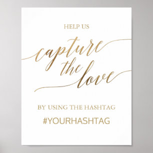 Poster Sinal de Captura do Amor em Caligrafia Dourada Ele