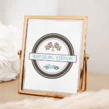 Sinal de Carro Race Azul da Estação de Refúgio