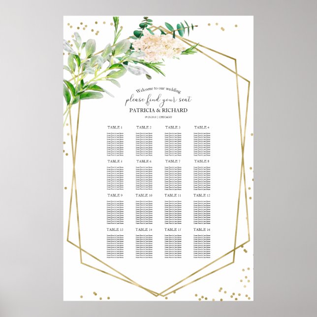 Poster Sinal de Carta de Assentos de Casamento Elegante F (Frente)