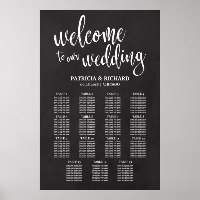 Poster Sinal de Cartão de Assentos de Casamento de 15 Mes (Frente)
