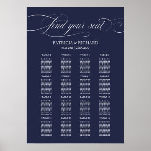 Poster Sinal de Cartaz de Assentos de Casamento Azul Mari