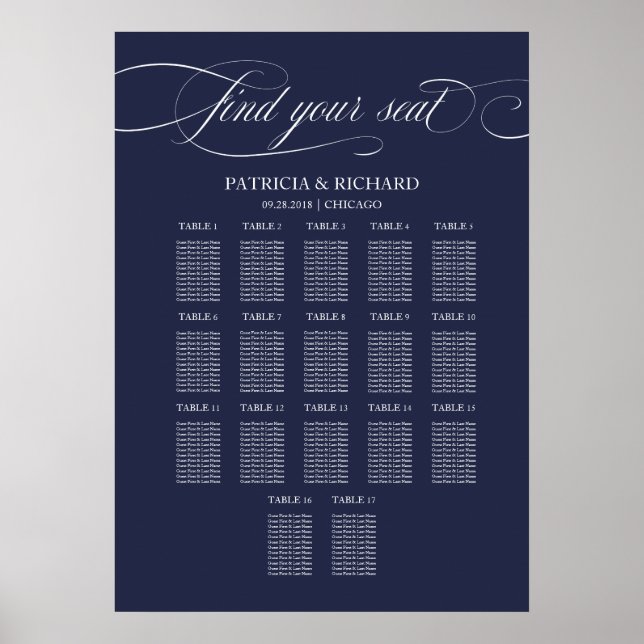 Poster Sinal de Cartaz de Assentos de Casamento com 16 Me (Frente)