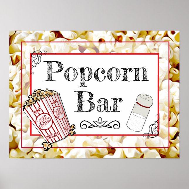 Póster Sinal de Cartaz de Bar de Pipoca para Casamento ou (Frente)