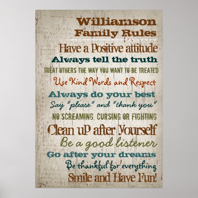 Póster Sinal de Casa de Regras Familiares Personalizadas (Frente)