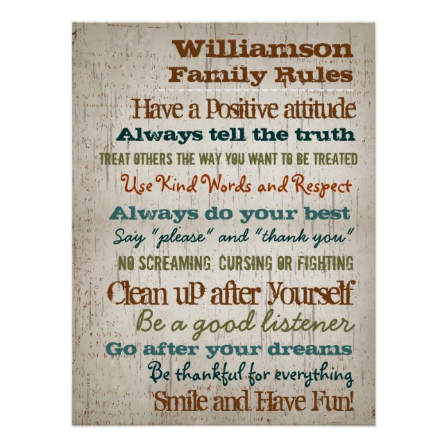 Póster Sinal de Casa de Regras Familiares Personalizadas (Frente)