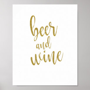 Póster Sinal de Casamento 8x10 Beer and Wine Glitter Dour