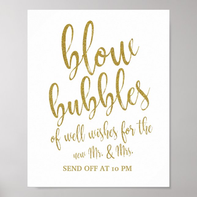 Poster Sinal de Casamento 8x10 Bolhas Enviadas com Brilho (Frente)