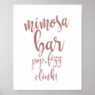 Poster Sinal de Casamento 8x10 Mimosa Bar Rose Gold Glitt