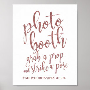 Poster Sinal de casamento 8x10 Photo Booth Rose Gold Glit