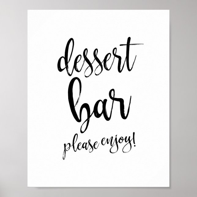 Póster Sinal de Casamento 8x10 Preto e Branco Dessert Bar (Frente)