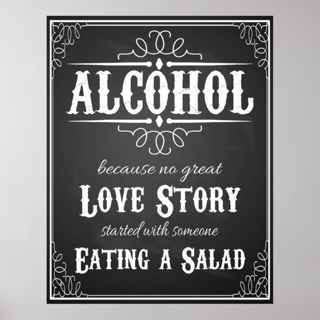 Poster Sinal de casamento Álcool BLACKBOARD-CHALKBOARD (Frente)