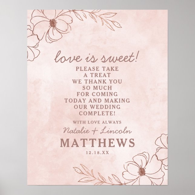 Poster Sinal de Casamento Amor é Doce Rosa Choque e Doura (Frente)