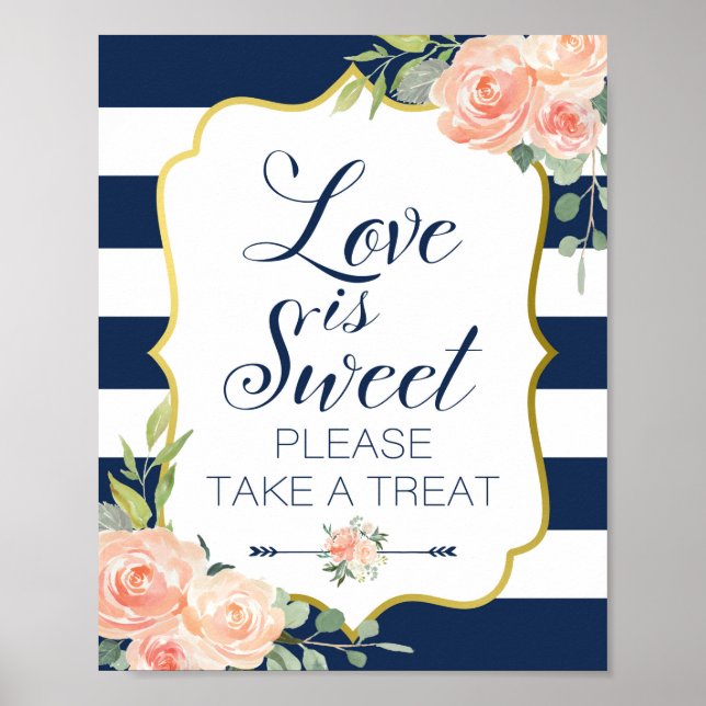Poster Sinal de Casamento Azul Marinho e Dourado | Sinal  (Frente)