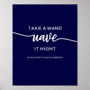 Poster Sinal de Casamento Azul Naval Elegante Pegue Uma V