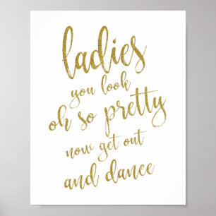 Póster Sinal de Casamento Banheiro Damas Glitter Dourado