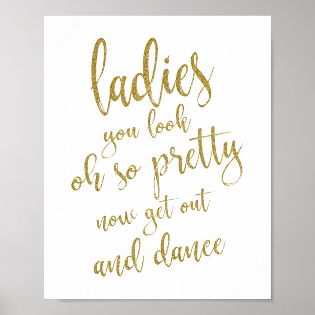 Póster Sinal de Casamento Banheiro Damas Glitter Dourado  (Frente)