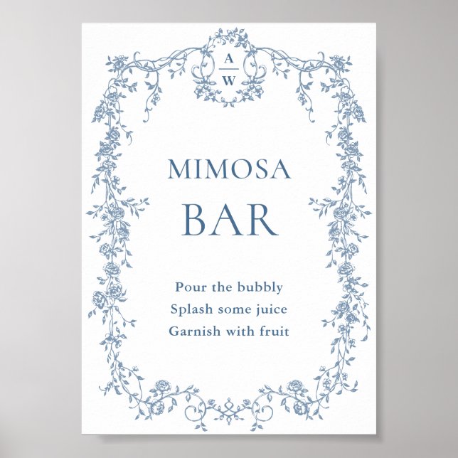 Poster Sinal de Casamento Bar Dusty Blue Victorian Mimosa (Frente)