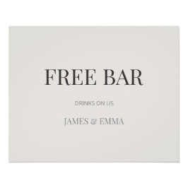 Póster Sinal de Casamento 'Bar Gratuito' Minimalista Bege