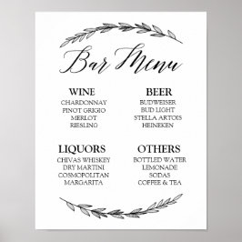 Póster Sinal de casamento - Bar Menu Laurel Wedding Sign