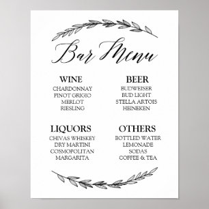 Póster Sinal de casamento - Bar Menu Laurel Wedding Sign