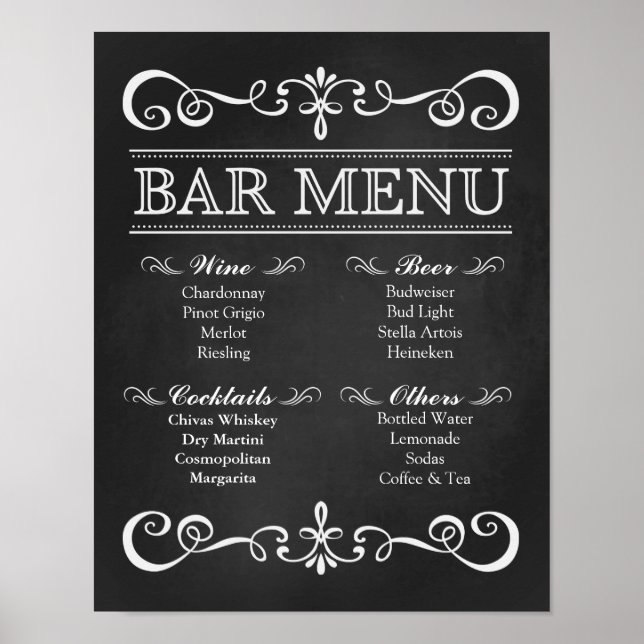 Poster Sinal de casamento - Bar Menu Sinal de quadro de c (Frente)