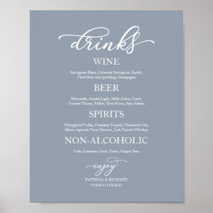 Poster Sinal de Casamento Barra de Bebidas Elegante Azul 