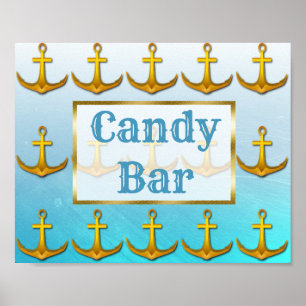 Póster Sinal de Casamento Barra de Doces Oceânico Azul Ág