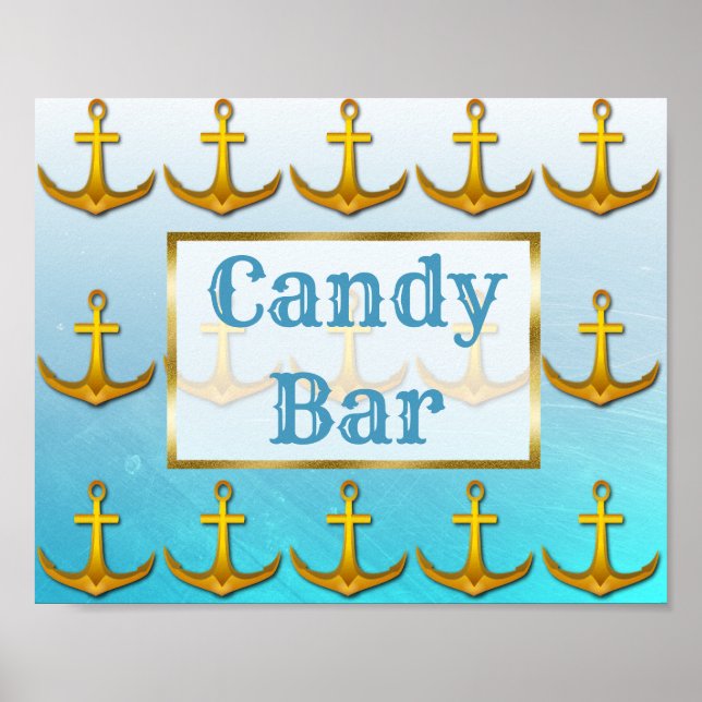 Póster Sinal de Casamento Barra de Doces Oceânico Azul Ág (Frente)