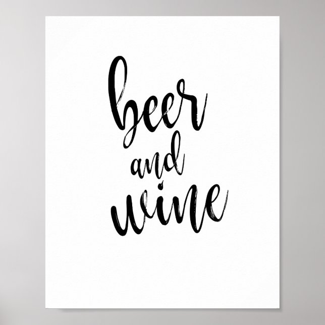 Poster Sinal de Casamento Beer e Wine Preto e Branco 8x10 (Frente)