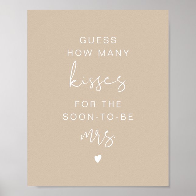 Poster Sinal de casamento Beige Boho INDIE Adivinhe Quant (Frente)