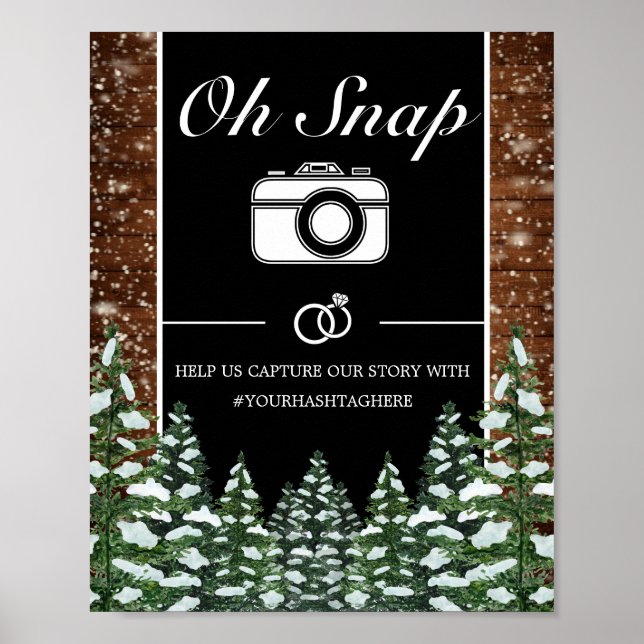 Poster Sinal de casamento Black Snowy Wood & Forest Oh Sn (Frente)
