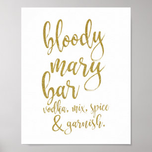 Poster Sinal de Casamento Bloody Mary Bar Dourado Glitter