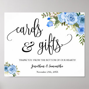 Poster Sinal de casamento boho azul para recepção de cart