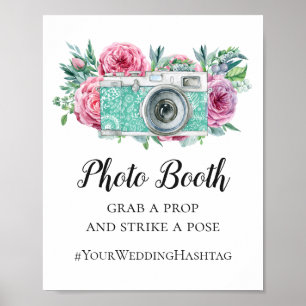 Poster Sinal de casamento boho de cabine de fotos. Hashta