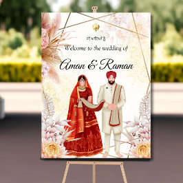 Poster Sinal de casamento Boho Sikh Sikh casal sinal de b