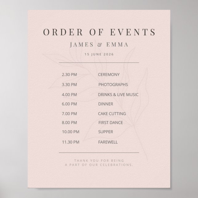Poster Sinal de Casamento Botânico Minimalista | Beijo Qu (Frente)