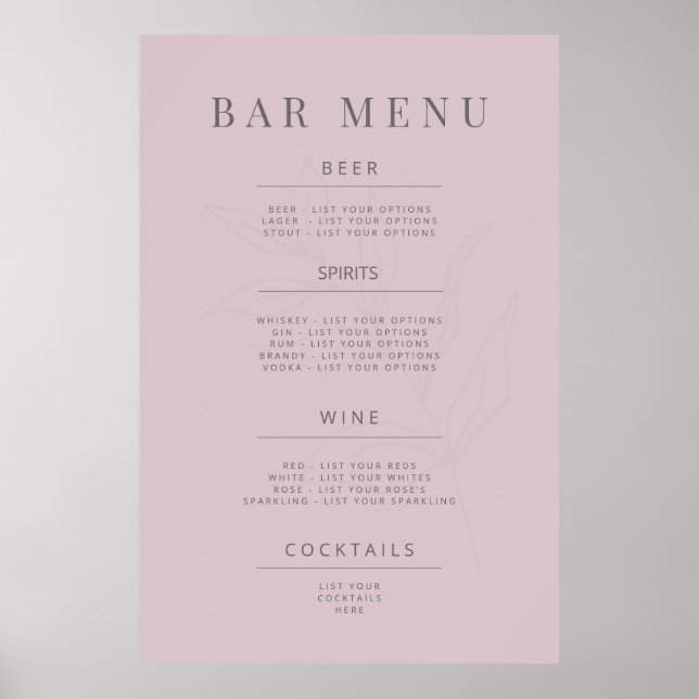 Poster Sinal de Casamento Botânico Minimalista Rosa Desbo (Frente)