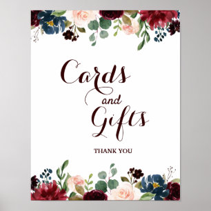 Poster Sinal de Casamento Burgundy Red Marinho Floral Rus