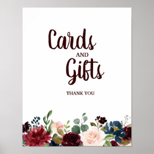 Póster Sinal de Casamento Burgundy Red Marinho Floral Rus