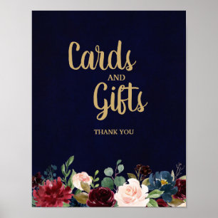 Póster Sinal de Casamento Burgundy Red Marinho Floral Rus