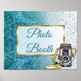 Poster Sinal de Casamento Cabine de Foto Blue Mandala