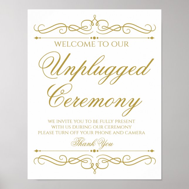 Poster Sinal de casamento | Caligrafia Dourada Elegante (Frente)