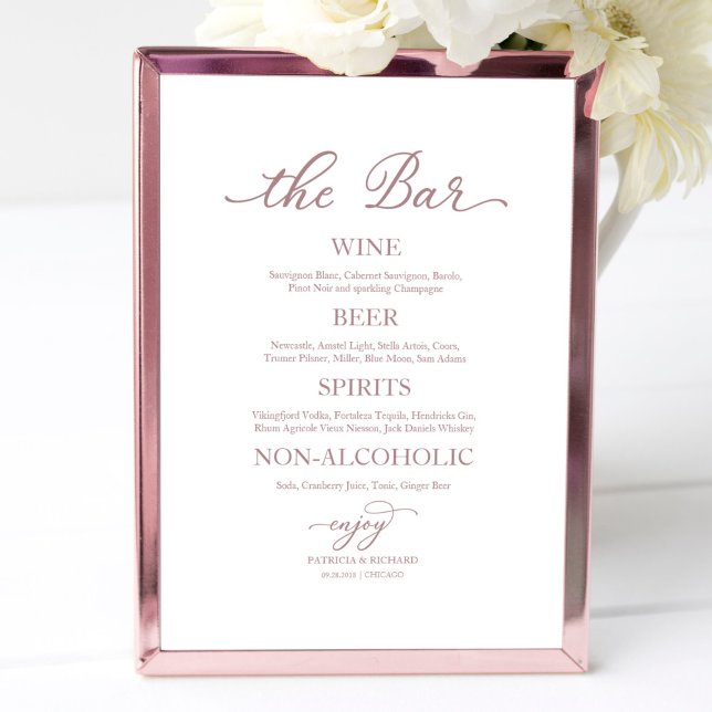 Poster Sinal de Casamento Caligrafia Rosa Dourado Bar de  (Criador carregado)