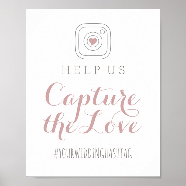 Póster Sinal de Casamento Capturar o Amor em Rosa Poeiren (Frente)