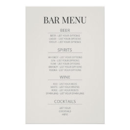Póster Sinal de Casamento ‘Cardápio do Bar’ | Marfim Quen